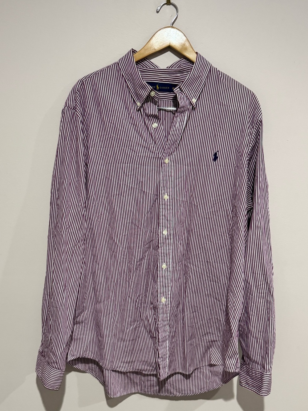 Ralph Lauren Men's XL Red/White Striped Button-Down Long Sleeve Shirt